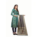 Women's Jacquard Silk Unstitched Salwar-Suit Material With Dupatta (Green,2-2.5Mtrs)