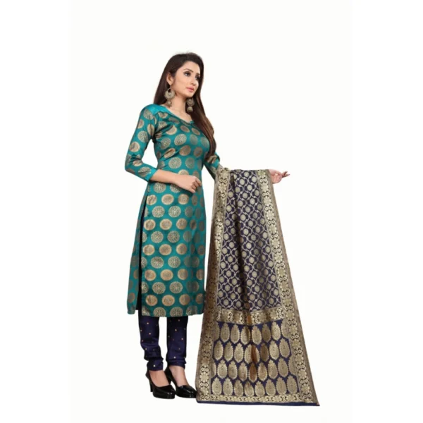Women's Jacquard Silk Unstitched Salwar-Suit Material With Dupatta (Green,2-2.5Mtrs)