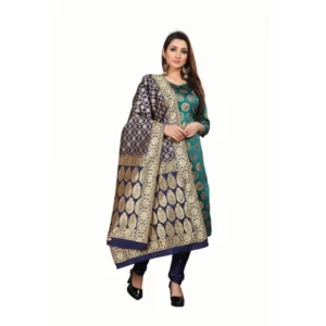 Women's Jacquard Silk Unstitched Salwar-Suit Material With Dupatta (Green,2-2.5Mtrs)