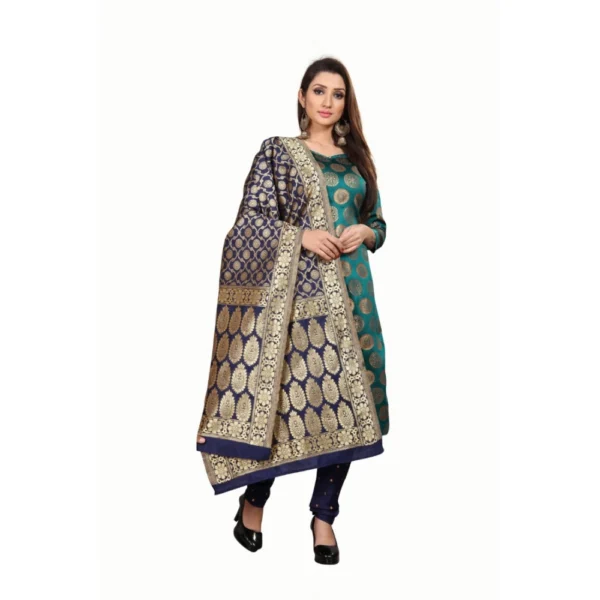 Women's Jacquard Silk Unstitched Salwar-Suit Material With Dupatta (Green,2-2.5Mtrs)