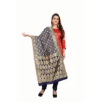 Women's Jacquard Silk Unstitched Salwar-Suit Material With Dupatta (Red,2-2.5Mtrs)