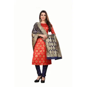 Women's Jacquard Silk Unstitched Salwar-Suit Material With Dupatta (Red,2-2.5Mtrs)