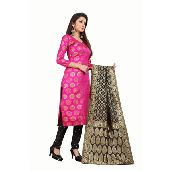 Women's Jacquard Silk Unstitched Salwar-Suit Material With Dupatta (Pink,2-2.5Mtrs)