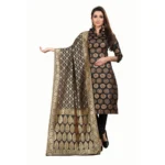 Women's Jacquard Silk Unstitched Salwar-Suit Material With Dupatta (Black,2-2.5Mtrs)