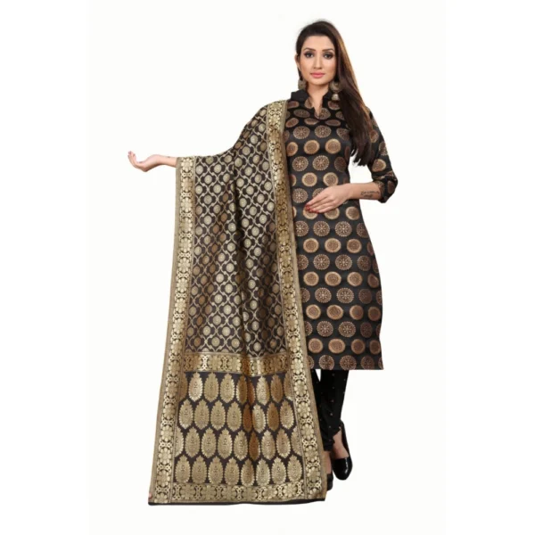 Women's Jacquard Silk Unstitched Salwar-Suit Material With Dupatta (Black,2-2.5Mtrs)