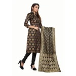 Women's Jacquard Silk Unstitched Salwar-Suit Material With Dupatta (Black,2-2.5Mtrs)