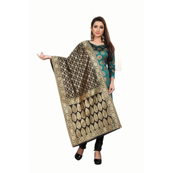 Women's Jacquard Silk Unstitched Salwar-Suit Material With Dupatta (Green,2-2.5Mtrs)