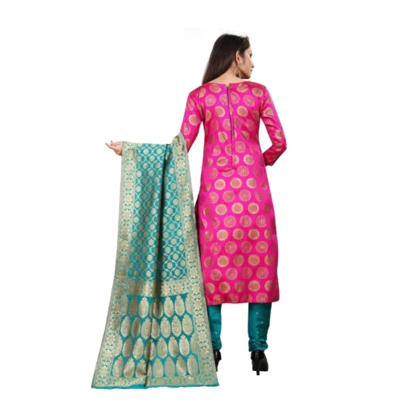 Women's Jacquard Silk Unstitched Salwar-Suit Material With Dupatta (Pink,2-2.5Mtrs)