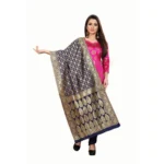 Women's Jacquard Silk Unstitched Salwar-Suit Material With Dupatta (Pink,2-2.5Mtrs)