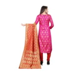 Women's Jacquard Silk Unstitched Salwar-Suit Material With Dupatta (Pink,2-2.5Mtrs)