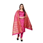 Women's Jacquard Silk Unstitched Salwar-Suit Material With Dupatta (Pink,2-2.5Mtrs)
