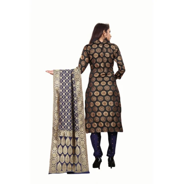 Women's Jacquard Silk Unstitched Salwar-Suit Material With Dupatta (Black,2-2.5Mtrs)