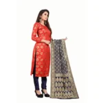 Women's Jacquard Silk Unstitched Salwar-Suit Material With Dupatta (Red,2-2.5Mtrs)