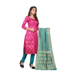 Women's Jacquard Silk Unstitched Salwar-Suit Material With Dupatta (Pink,2-2.5Mtrs)
