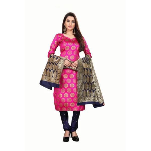Women's Jacquard Silk Unstitched Salwar-Suit Material With Dupatta (Pink,2-2.5Mtrs)
