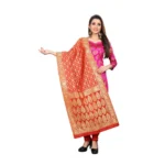 Women's Jacquard Silk Unstitched Salwar-Suit Material With Dupatta (Pink,2-2.5Mtrs)