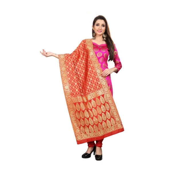 Women's Jacquard Silk Unstitched Salwar-Suit Material With Dupatta (Pink,2-2.5Mtrs)