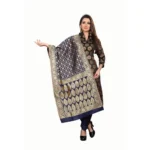Women's Jacquard Silk Unstitched Salwar-Suit Material With Dupatta (Black,2-2.5Mtrs)