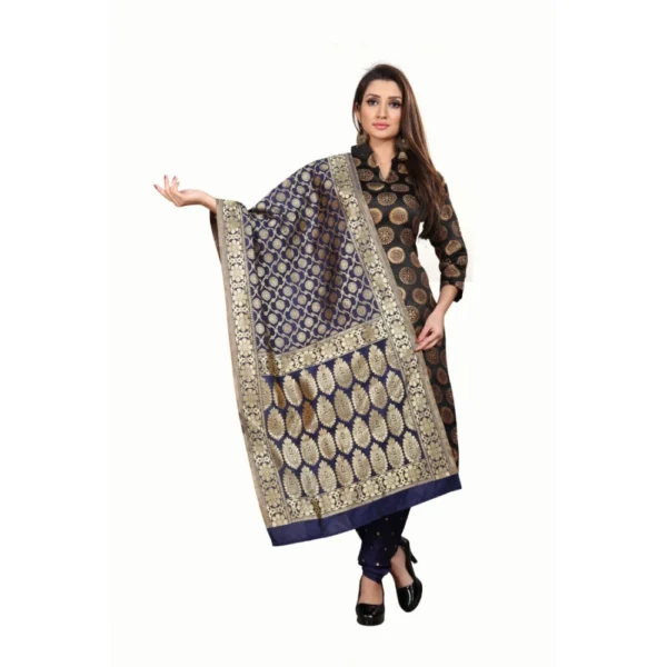 Women's Jacquard Silk Unstitched Salwar-Suit Material With Dupatta (Black,2-2.5Mtrs)