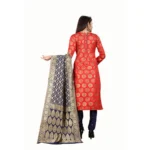 Women's Jacquard Silk Unstitched Salwar-Suit Material With Dupatta (Red,2-2.5Mtrs)