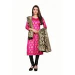 Women's Jacquard Silk Unstitched Salwar-Suit Material With Dupatta (Pink,2-2.5Mtrs)