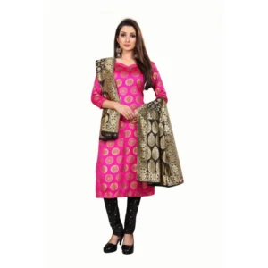 Women's Jacquard Silk Unstitched Salwar-Suit Material With Dupatta (Pink,2-2.5Mtrs)