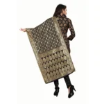 Women's Jacquard Silk Unstitched Salwar-Suit Material With Dupatta (Black,2-2.5Mtrs)