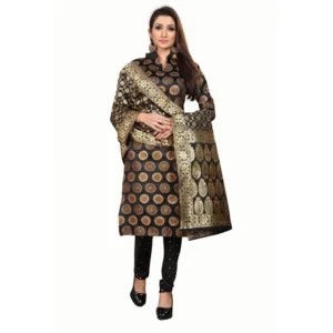 Women's Jacquard Silk Unstitched Salwar-Suit Material With Dupatta (Black,2-2.5Mtrs)
