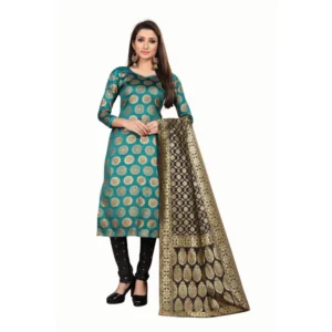 Women's Jacquard Silk Unstitched Salwar-Suit Material With Dupatta (Green,2-2.5Mtrs)