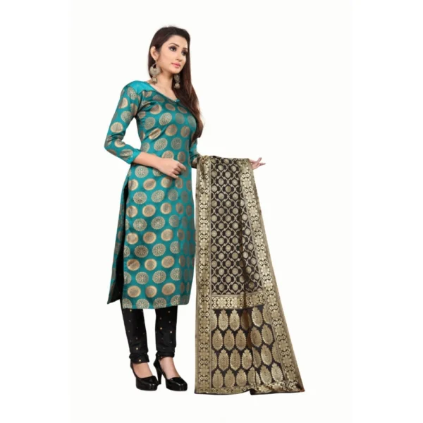 Women's Jacquard Silk Unstitched Salwar-Suit Material With Dupatta (Green,2-2.5Mtrs)