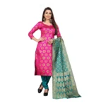 Women's Jacquard Silk Unstitched Salwar-Suit Material With Dupatta (Pink,2-2.5Mtrs)