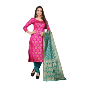 Women's Jacquard Silk Unstitched Salwar-Suit Material With Dupatta (Pink,2-2.5Mtrs)