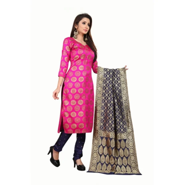Women's Jacquard Silk Unstitched Salwar-Suit Material With Dupatta (Pink,2-2.5Mtrs)