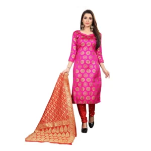 Women's Jacquard Silk Unstitched Salwar-Suit Material With Dupatta (Pink,2-2.5Mtrs)