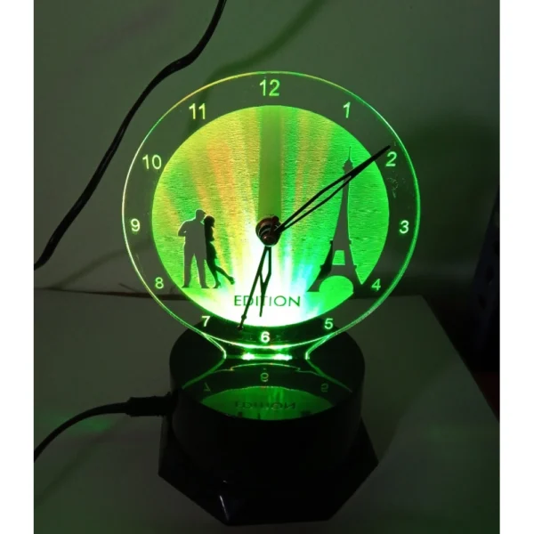 Generic Eiffel Tower with Love Couple Clock With Night Lamp