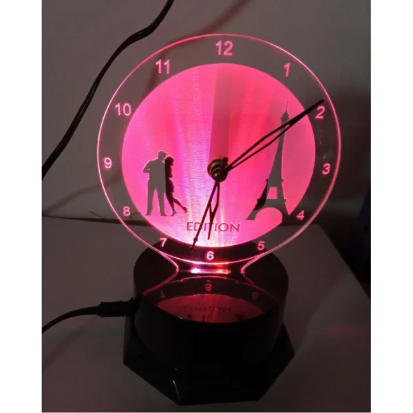 Generic Eiffel Tower with Love Couple Clock With Night Lamp
