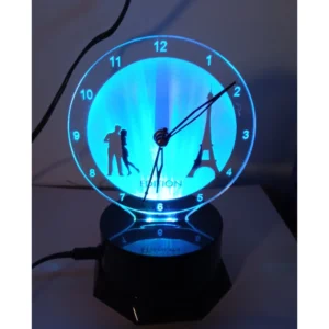 Generic Eiffel Tower with Love Couple Clock With Night Lamp