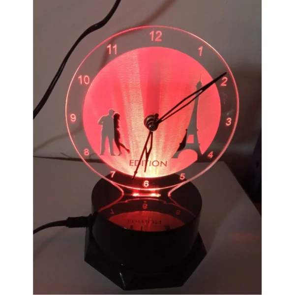 Generic Eiffel Tower with Love Couple Clock With Night Lamp