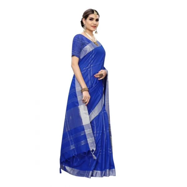 Women's Cotton Blend Saree(Blue,5-6 Mtrs)