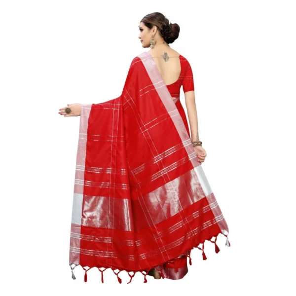 Women's Cotton Blend Saree(Red,5-6 Mtrs)