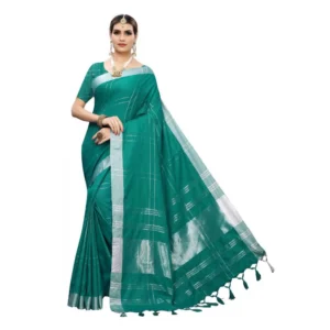 Women's Cotton Blend Saree(Light Green,5-6 Mtrs)
