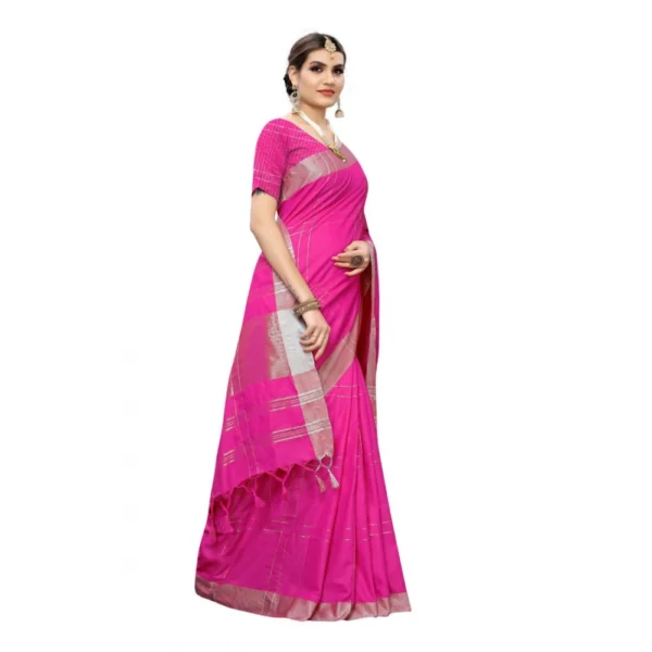 Women's Cotton Blend Saree(Pink,5-6 Mtrs)