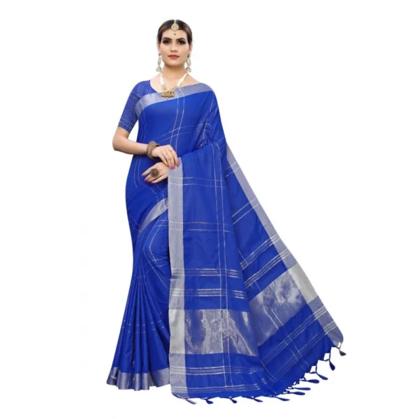 Women's Cotton Blend Saree(Blue,5-6 Mtrs)