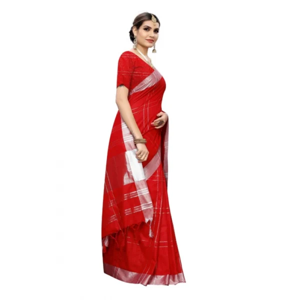 Women's Cotton Blend Saree(Red,5-6 Mtrs)
