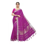 Women's Cotton Blend Saree(Purple,5-6 Mtrs)