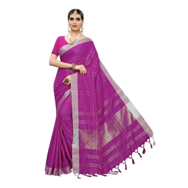 Women's Cotton Blend Saree(Purple,5-6 Mtrs)