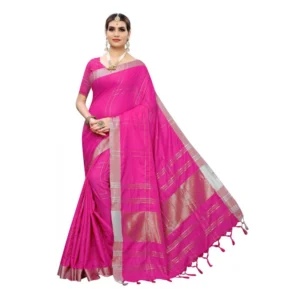 Women's Cotton Blend Saree(Pink,5-6 Mtrs)