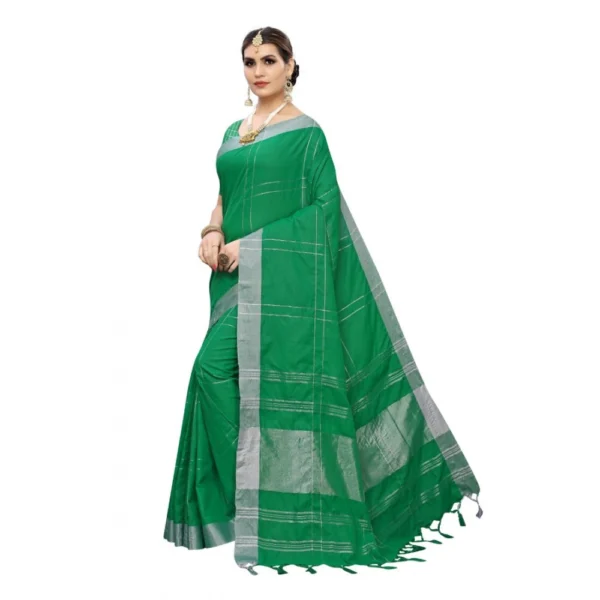 Women's Cotton Blend Saree(Dark Green,5-6 Mtrs)
