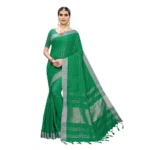 Women's Cotton Blend Saree(Dark Green,5-6 Mtrs)