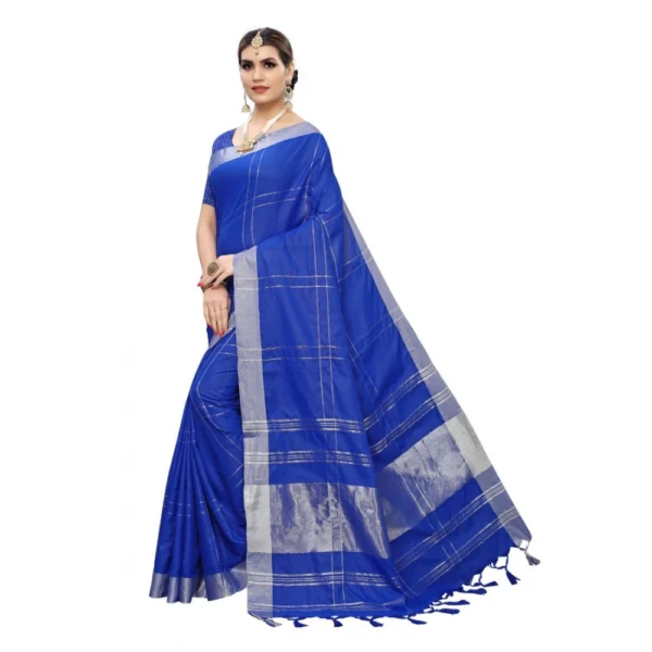 Women's Cotton Blend Saree(Blue,5-6 Mtrs)
